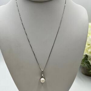 CP Sterling Silver White Freshwater Cultured Pearl Pendant Chain Necklace 18”